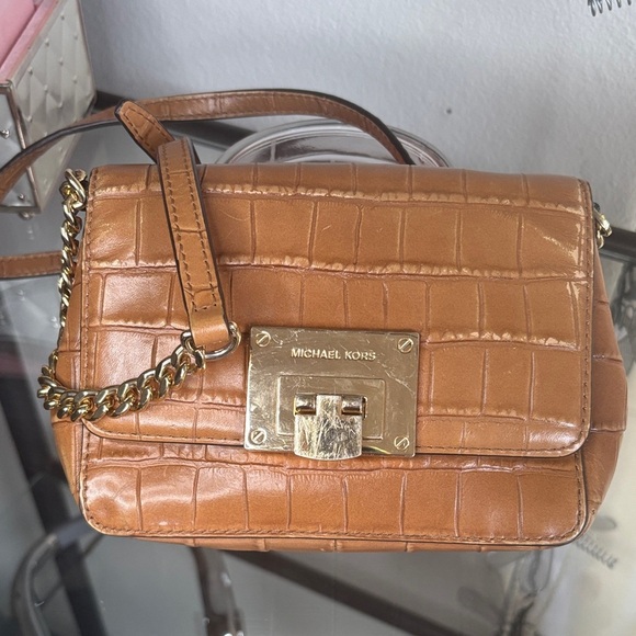 Michael Kors Brown Croc-Embossed Crossbody Bag - Picture 1 of 8